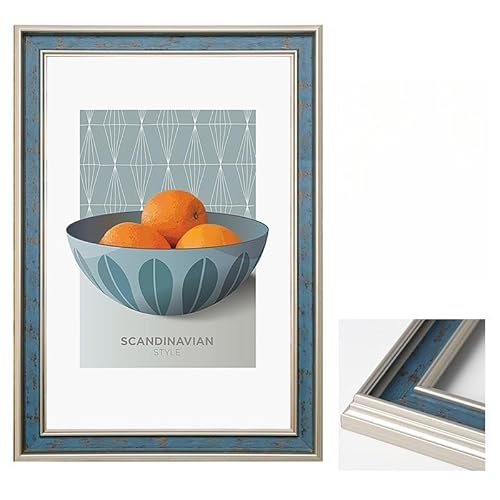 Kzmp 額縁 アンティーク風 賞状額縁 写真立て おしゃれ フォトフレーム 御洒落 樹脂製 置き掛け兼用 レトロ アンティーク ヴィンテージ 壁掛け 縦横兼用 (A4 内寸【21×29.7cm】,レトロシルバー)