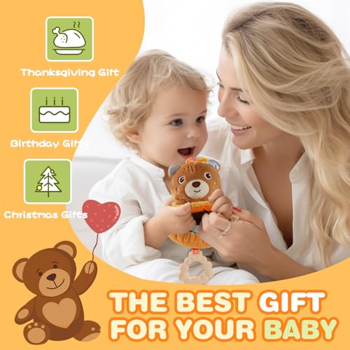 Image of Jollybaby Baby Musical Pull String Hanging Toys for Stroller Car Seat Crib Play Gym, Plush Stuffed Hamburg Bear Toy for Carseat with Music Teether Crinkle, Sensory Toy for 0-6-12-18 Months Baby Gifts