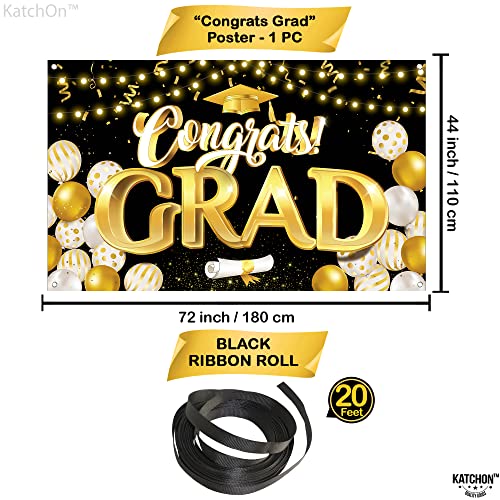 Image of Graduation Decorations 2026-72x44 Inch Graduation Banner, Congrats Grad Banner, Congratulations Banner 2026 Graduation Party Decorations, Black and Gold Graduation Backdrop, KatchOn
