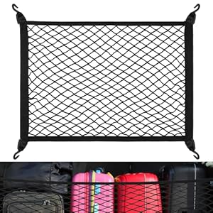 Yimomoyi Cargo Net, Car Boot Net 60×40cm Car Trunk Net Elastic Nylon Baggage Cargo Fixed Net, Car Trunk Net with 4 Hooks, Storage Organizer Car Net for Car Boot Vehicle Van SUV(Black)