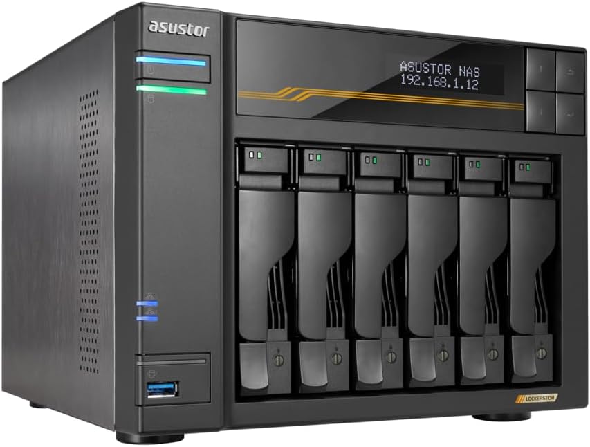Lockerstor 6 Gen3 AS6806T 6 Bay NAS for Enthusiast (Diskless) | AMD Ryzen 3.8GHz Quad-Core, 16GB ECC DDR5, 4 M.2 NVMe Slots, Dual 5GbE & 10GbE Port, Network Attached Storage