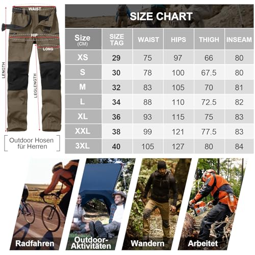 yeyity Wanderhose Herren Outdoor Hosen Robust Atmungsaktiv Langlebig Taktische Hose Arbeitshosen Männer zum Outdoor-Aktivitäten und Außenarbeiten(9925, Khaki,XL)