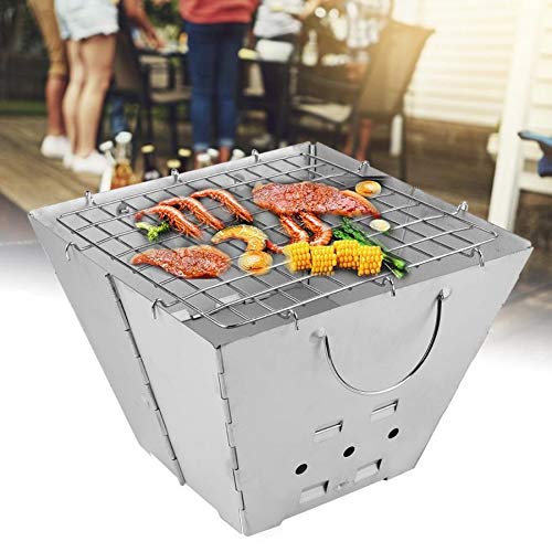 Parrilla de carbón en acero inoxidable con diseño plegable de 32,5 cm y estufa para barbacoa 2