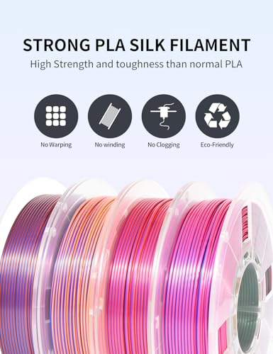 Image of RAMBERY Tricolor PLA 3D Printer Filament Bundle 1.75mm, 250g x 4 Spools | Silk PLA, Shiny Multicolor, Triple Color Change by Angle, Toughness Upgraded