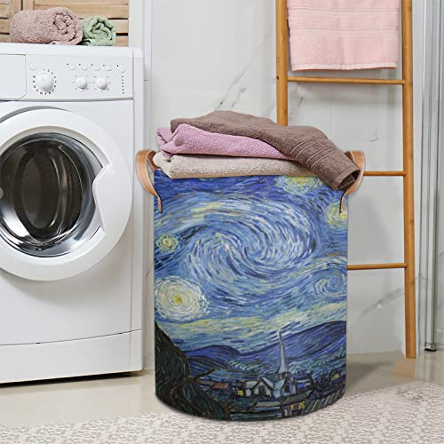 Starry Night Large Laundry Hamper, Laundry Baskets With Leather Handle, Collapsible Waterproof Portable Folding Clothes Hamper For Nursery, College Dorm, Bedroon, Bathroom #TOP1