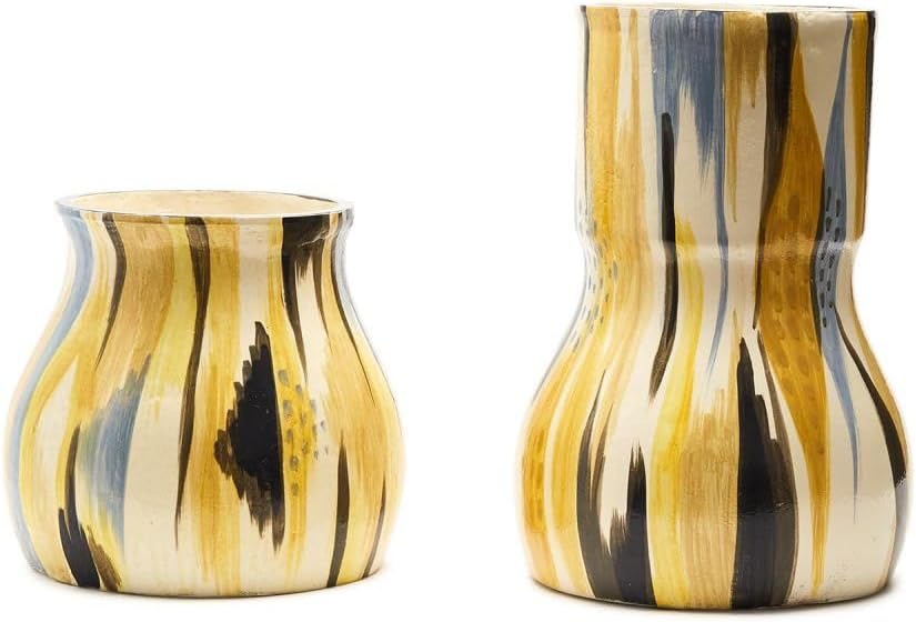 Two's Company Studio Set of 2 Multi Colored Striations Vase (Dry Flowers Only)