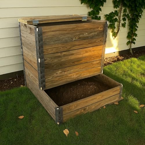 Composteur en Bois 600L en Douglas Classe 3 traité Marron avec Couvercle