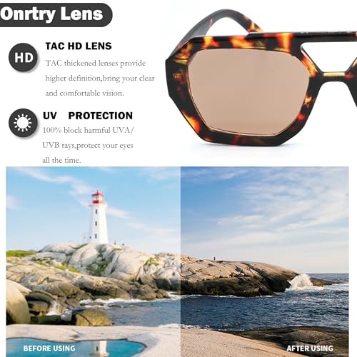 Onrtry Trendy Hexagonal Aviator Sunglasses for Women Thick Square Frame Double Bridge Sun Glasses4