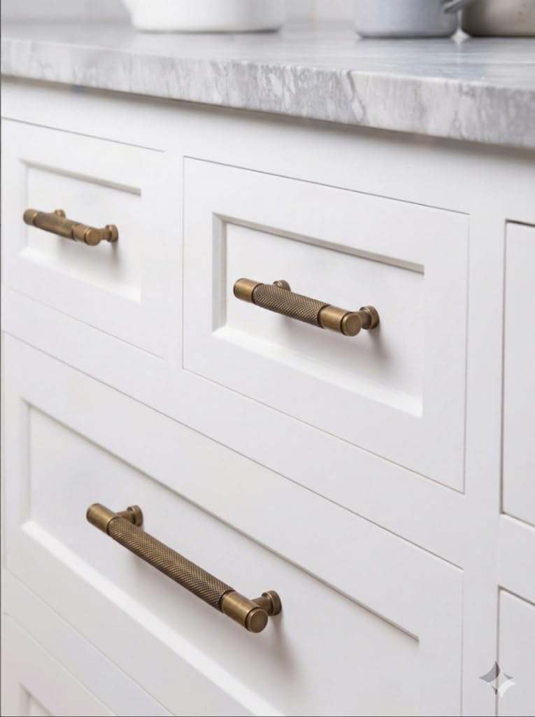 10 Pack Antique Brass Knurled Cabinet Pulls 4 Inch(102mm) Kitchen Cabinet Handles Cabinet Hardware Drawer Pulls