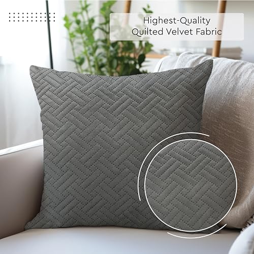 Image of Encasa XO Quilted Velvet Cushion Covers, Pillow Covers, No Inserts Grey