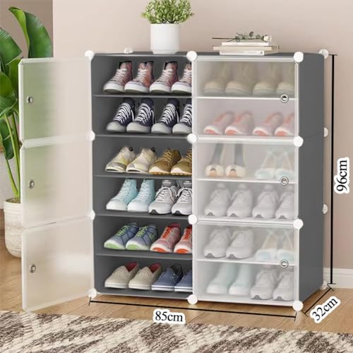 Image of AYSIS DIY Shoe Rack Organizer /Multi-Purpose Plastic 12 Layers 6 Door Portable and Folding Shoe Rack ^ Grey12Shelf6Door