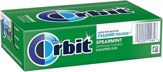 Wrigleys Orbit Spearmint Sugarfree Chewing Gum 14 Piece Pack Box Of 12 Packs