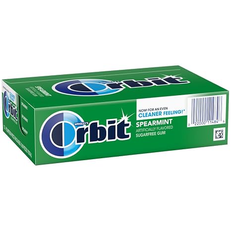 ORBIT Spearmint Sugar Free Chewing Gum, 12 Pack, 14 Pieces (168 Pieces) | Crisp spearmint individually wrapped sugar free gum in bulk, ready for after meals, busy days, commutes and study sessions