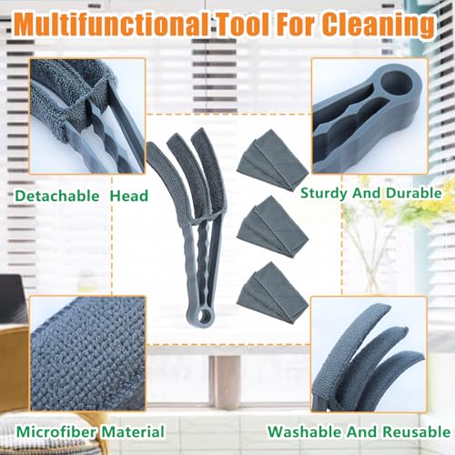 Image of Window Blind Cleaner Duster Brush, 1 Brush with 4 Upgraded Microfiber Sleeves, Washable and Reusable, Blind Cleaner Tools for Window Blinds, Air Conditioner, Jalousie (Grey)