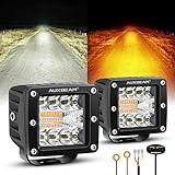 Auxbeam 6 Modes Amber White Series LED Cubes, 3Inch 72W LED Pods Dual Color Off-Road Strobe Lights, Spot Flood Combo Driving Offroad Ditch Lights Flashing Warning Functional, Pair
