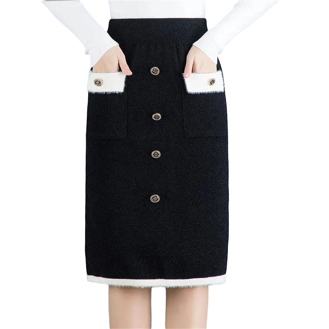 Womens Thickened Knitted Midi Skirt Hip Wrap Design High Waist Mid Length Trendy Winter Bodycon Skirt
