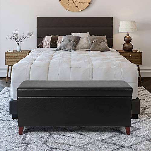 Joveco 42" Storage Bench, Rectangular Coffee Table Lift Top Storage Ottoman, Faux Leather End Of Bed Bench Toy Chest Footrest Stool For Living Room Bedroom (Black) #TOP1