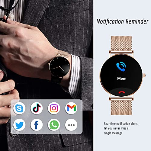 Filiekeu Smart Watch Men Women For Android Ios Waterproof Activity Tracking Smartwatches Heart Rate Blood Pressure Oxygen Health Smartwatch With Gold Steel Mesh… #TOP2