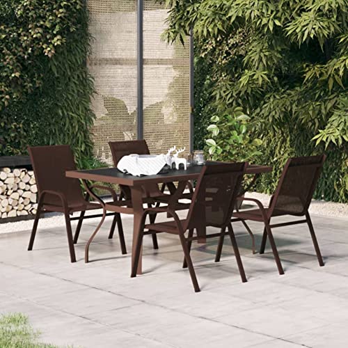 Gecheer - Juego de comedor de jardín (5 piezas, color marrón y negro, salón al aire libre, mesa y sillas, 4 personas, conjunto de muebles al aire libre, muebles de cena para balcón tipo A