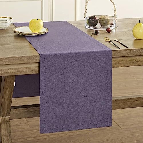 Image of ZeeMart Basic Linen Style Table Runner, 14 x 60 Inch Dark Purple Chambray, Rustic Farmhouse Purple Table Runners 60 Inches Long, Everyday Polyester Table Runner - Machine Washable & Easy Care