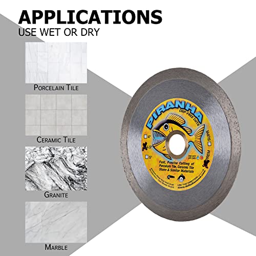 Delta Diamond Piranha Premium 4 1/2 Inch Tile Diamond Saw Blade, Continuous Rim, 7/8"-5/8" Arbor, Dry Or Wet Cutting Porcelain & Ceramic Tiles (4.5") #TOP3