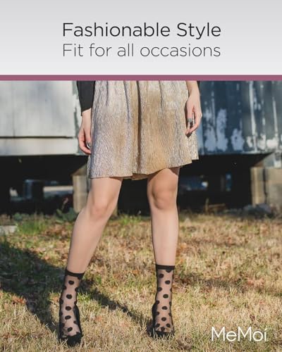 MeMoi Women's Polka Dot Sheer Crew Socks4