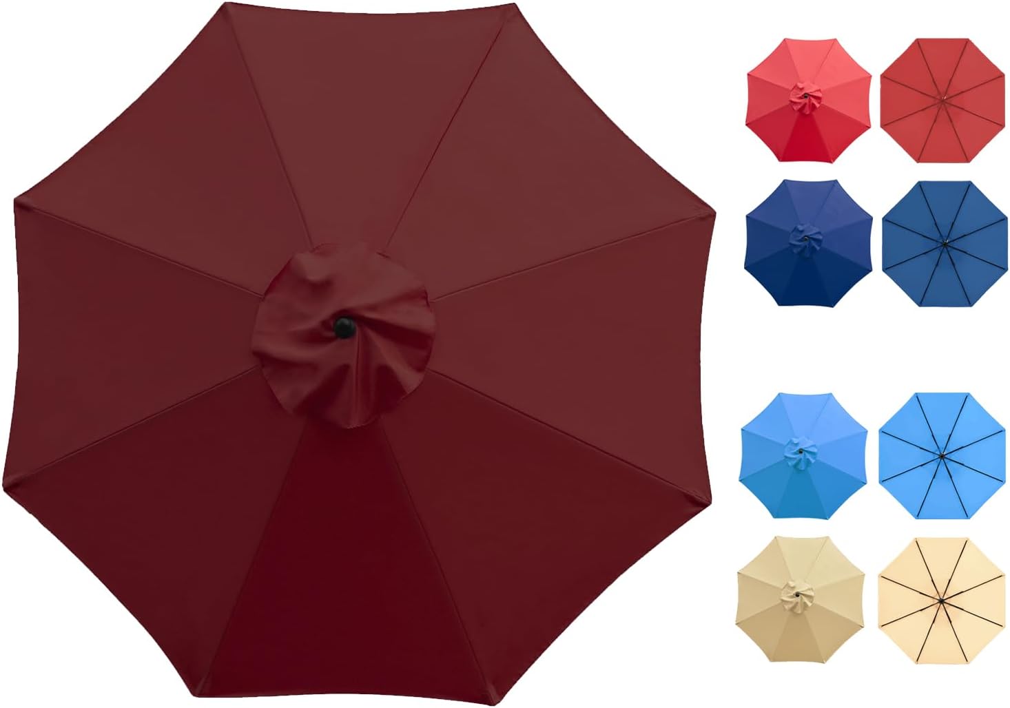 Patio Umbrella 9 ft Replacement Canopy for 8 Rib，Patio Umbrella Replacement Canopy Market Umbrella Top Fit Outdoor Umbrella Canopy（Only the top cover）