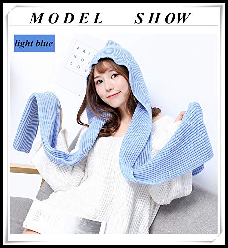 Women Winter 3 in 1 Hooded Hat Scarf Wrap Shawl Crochet Knit Pullover Neckwarmer4