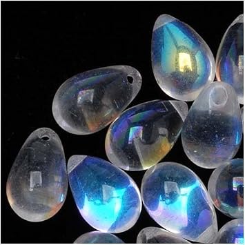 Jablonex Czech Glass Beads 9mm Drop Crystal Clear AB 50