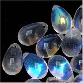 Jablonex Czech Glass Beads 9mm Drop Crystal Clear AB (50)