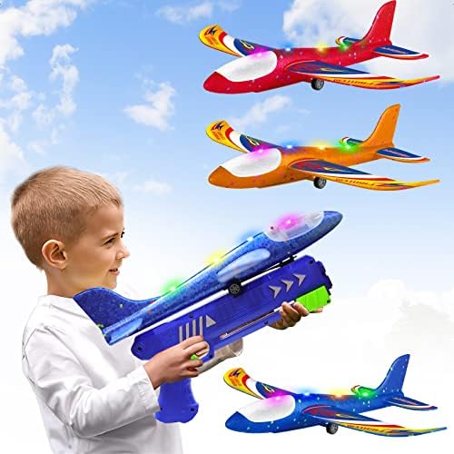 Wesfuner 3 Pack Airplane Launcher Toys,Foam Airplane Glider,2 Flight Mode Glider Plane,Kids Flying Toy,3 4 5 6 7 8 9 10 11 12 Year Old Boys Girls Birthday Gifts,Outdoor Sport Toys Party Favors