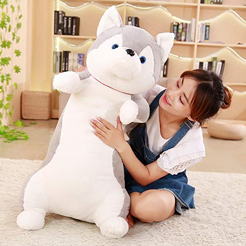 Lindo Husky Esponjoso Shiba Inu Peluche Juguete Perro Peluche Almohada Animal de Peluche Decoración de Habitación de Muñecas para Niños/Parejas Regalo de Cumpleaños 80cm Gris