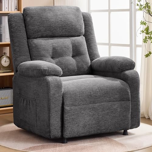Power Recliner Chair for Adults, Oversized Electric Recliner with Thickened Cushions, Chenille Fabric Reclining Chair for Living Room, Bedroom, Grey