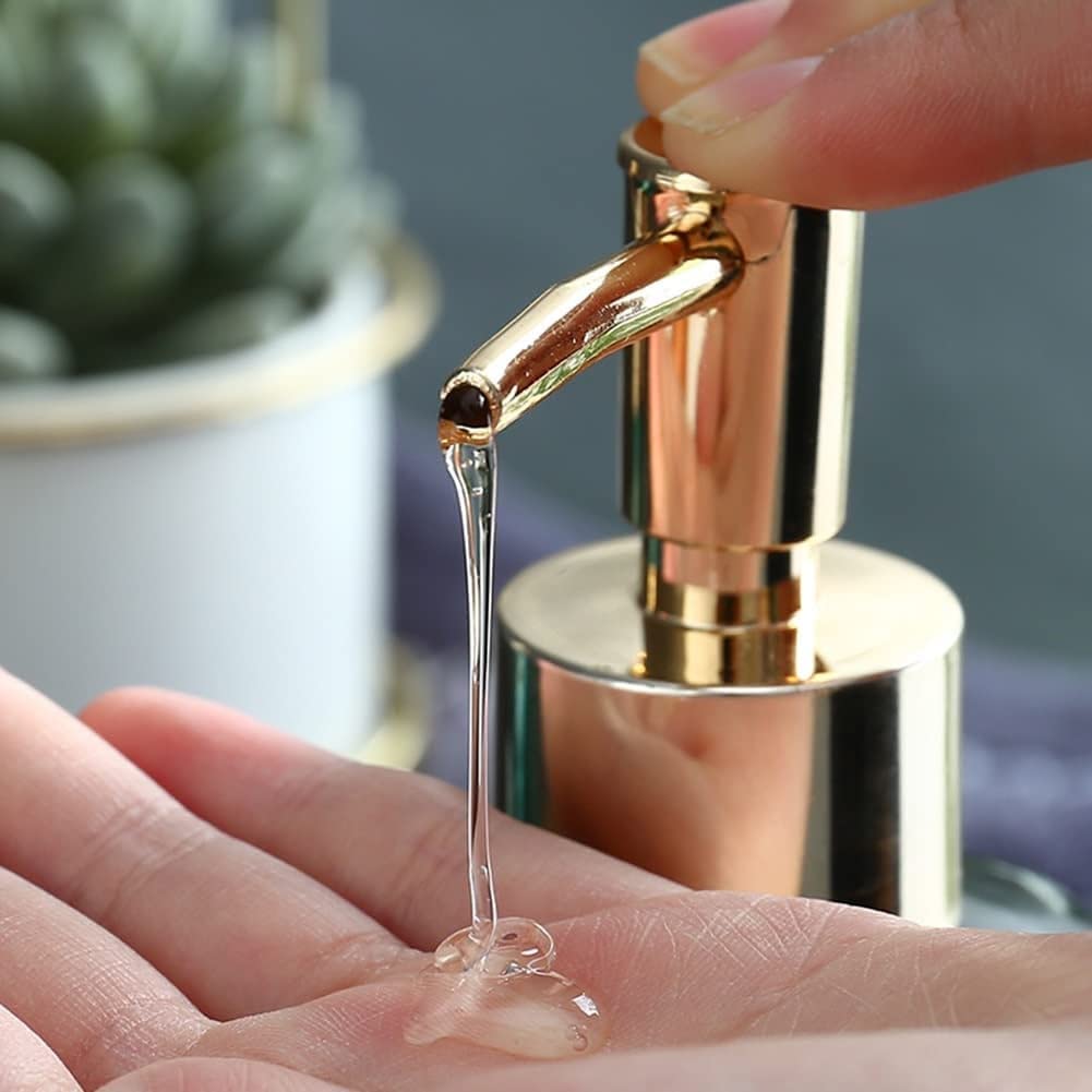 Distributore di Sapone per Cucina e Bagno, Ricaricabile, 12 Once, con Pompa in Oro, Bottiglia di Vetro per lozione da banco