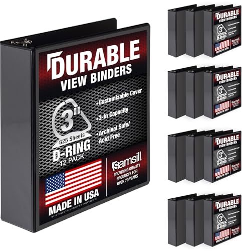 Image of Samsill Durable 3 inch 3 Ring Binder, D Ring Binder, 100% Recycled Chipboard, Black, 12 Pack