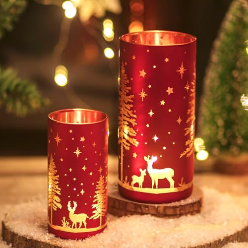 Weihnachtsdeko in Rot 19 Hewory Weihnachtsdeko Innen Teelichthalter Rot: 3er Set Windlicht...