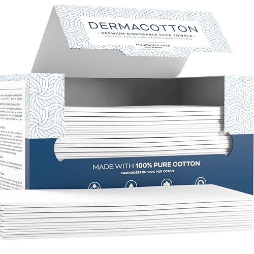 Dermacotton Value Pack [80 Disposable Cotton Towels], 10x8 inches, 100% Biodegradable Face Towels – Super Soft Face Wipes, Hypoallergenic Makeup Remover Wipes. Sensitive Skin, Facial Cloths