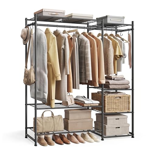 SONGMICS Portant à Vêtements, Dressing Ouvert, Portemanteau, avec 7 Étagères, 2 Tringles, 4 Crochets en S, Cadre en Métal, pour Chambre, Salon, Entrée,...