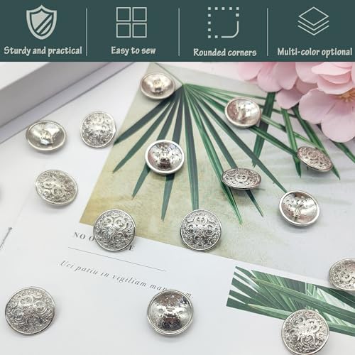 XCSJ Pack of 20 Metal Vintage Metal Buttons Eyelet Buttons Vintage Antique Metal Blazer Buttons Metal Blazer Buttons Round Metal Buttons for Coat Blazer - Image 3