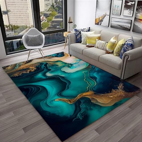 Tapis marbre abstrait 120x160 cm en polyester doux pour salon et chambre - 2