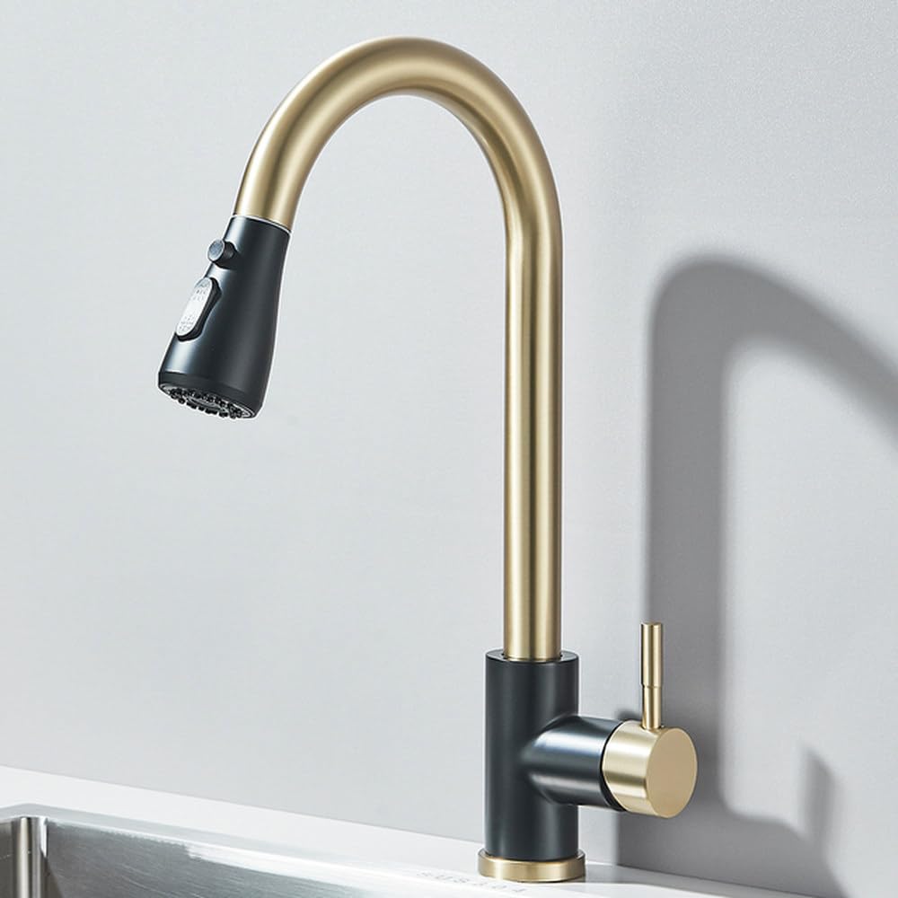 Robinet de cuisine extractible 2 voies avec douchette orientable blanche