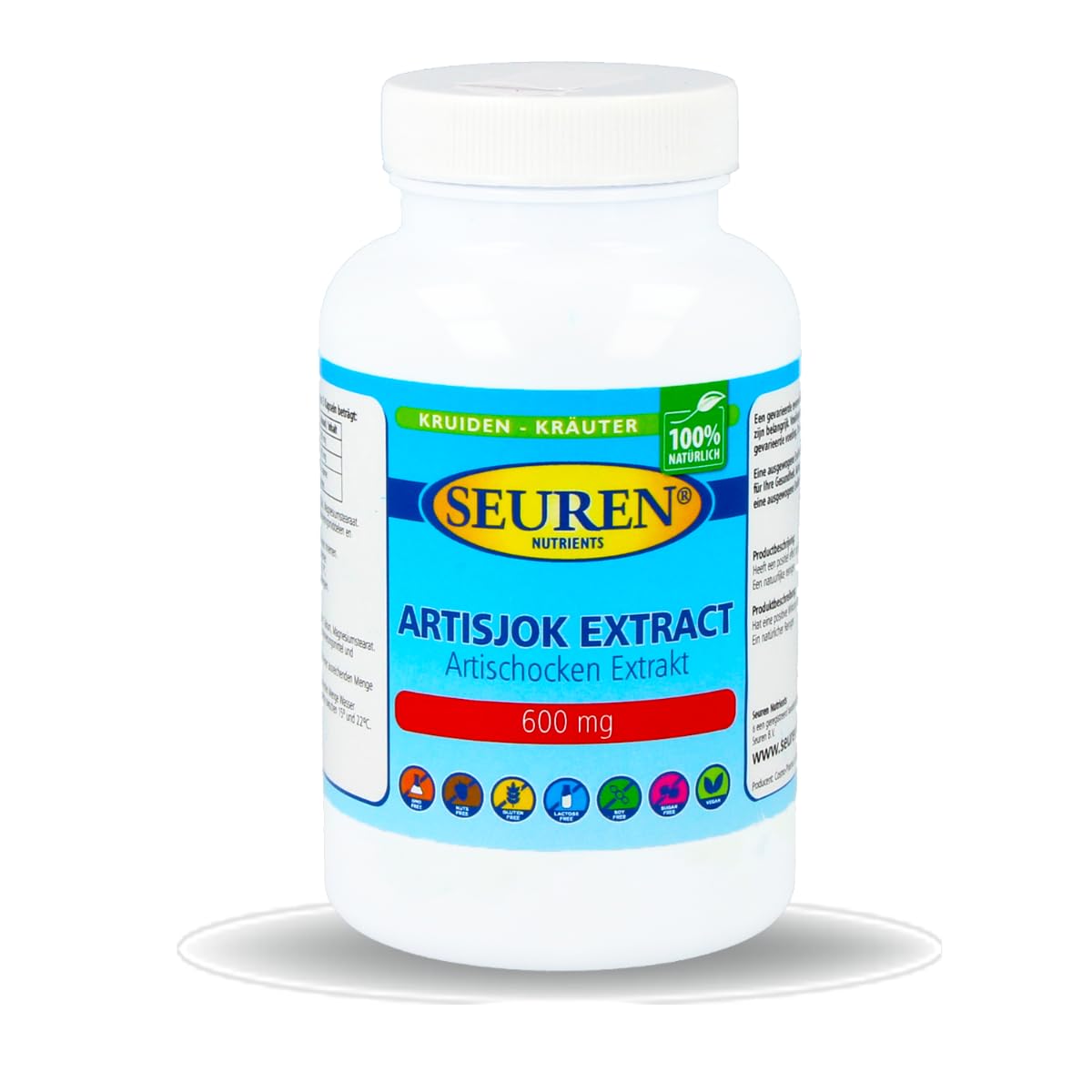 Seuren Nutrients | Artischocke 600 mg 300 Kapseln | Hochdosiert | Echter Artischocken Extrakt | Vergleichssieger | 100 Natürlich
