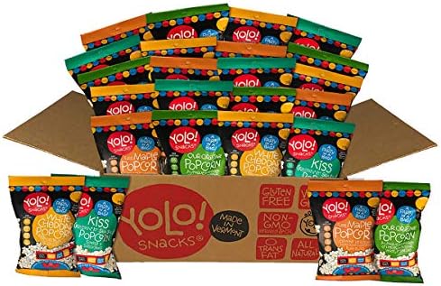 YOLO! Snacks - Individual Bag Snack Size Popped Popcorn - Gourmet Variety Pack Cheddar, Sea Salt, Maple and Original Flavors - 18 - 21 Grams - 24 Count Case