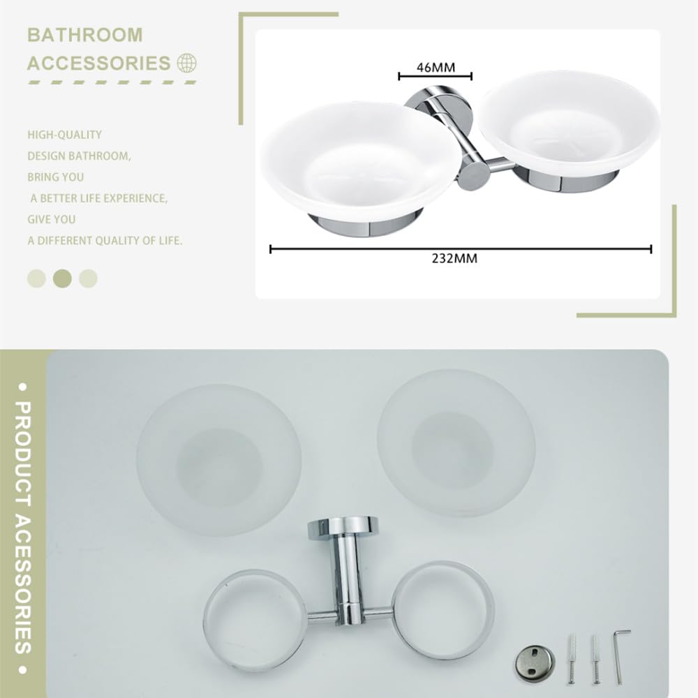 Accesorios de baño pulidos Soporte para Papel de Seda Gancho para Bata Jabonera Soporte para Toallas Toallero Soporte para escobilla de baño de Acero Inoxidable 304, Jabonera Doble