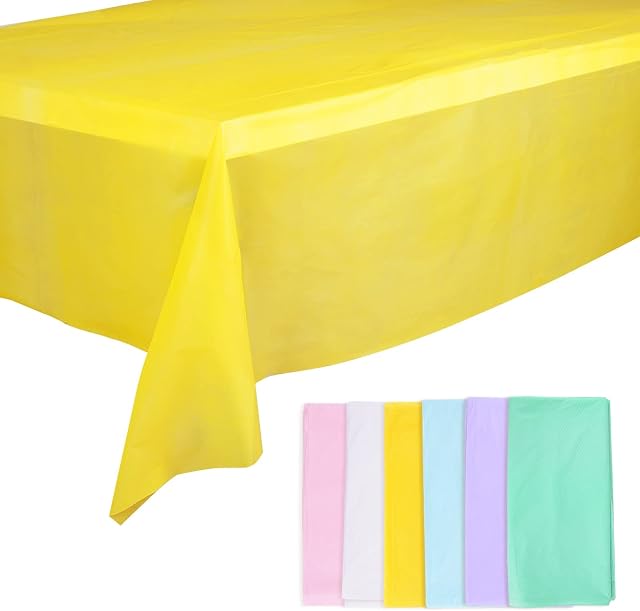 6 Pcs 137 x 274 cm Pastel Tablecloth Plastic Party Table Cover 6 Waterproof Tablecover for Baby Shower Easter Birthday Unicorn Party Valentine's Day Party Supply