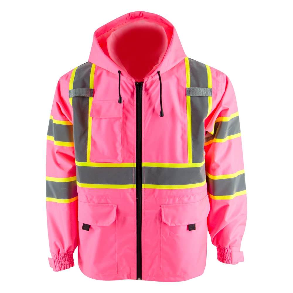 Thin Windproof Raincoat Pink Blazer Safety & Protective Jacket, ANSI Class 3 Waterproof Construction with 100% Polyester Taffeta Lining Work Wear (5XL,Without Padding)