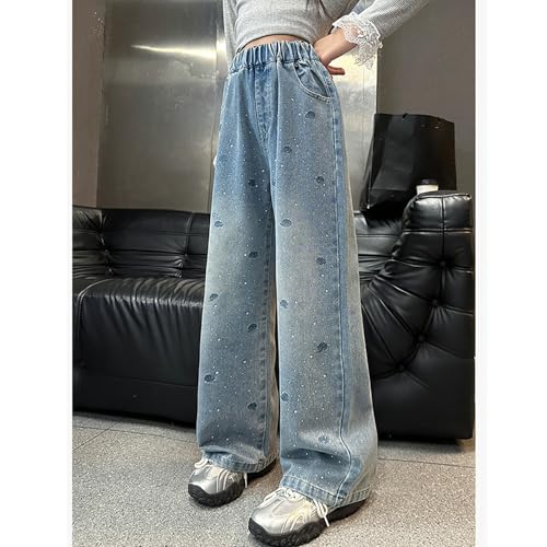 Girls Baggy Wide Leg Jeans Straight Retro High Waist Denim Pants Teen Kids Vintage Streetwear Jeans with Pockets4