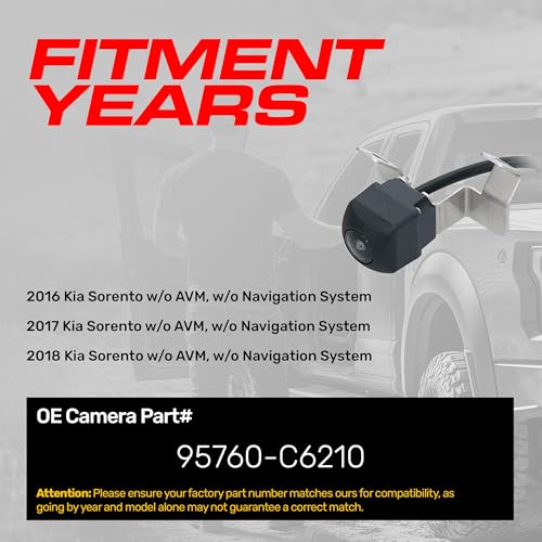 Image of Master Tailgaters Replacement for Kia Sorento w /o AVM, w /o Navigation System (2016-2018) Backup Camera OE Part # 95760-C6210