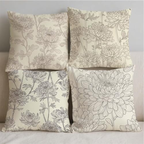 Housse de coussin avec fermeture éclair invisible lot de 4 taies d'oreiller 45x45