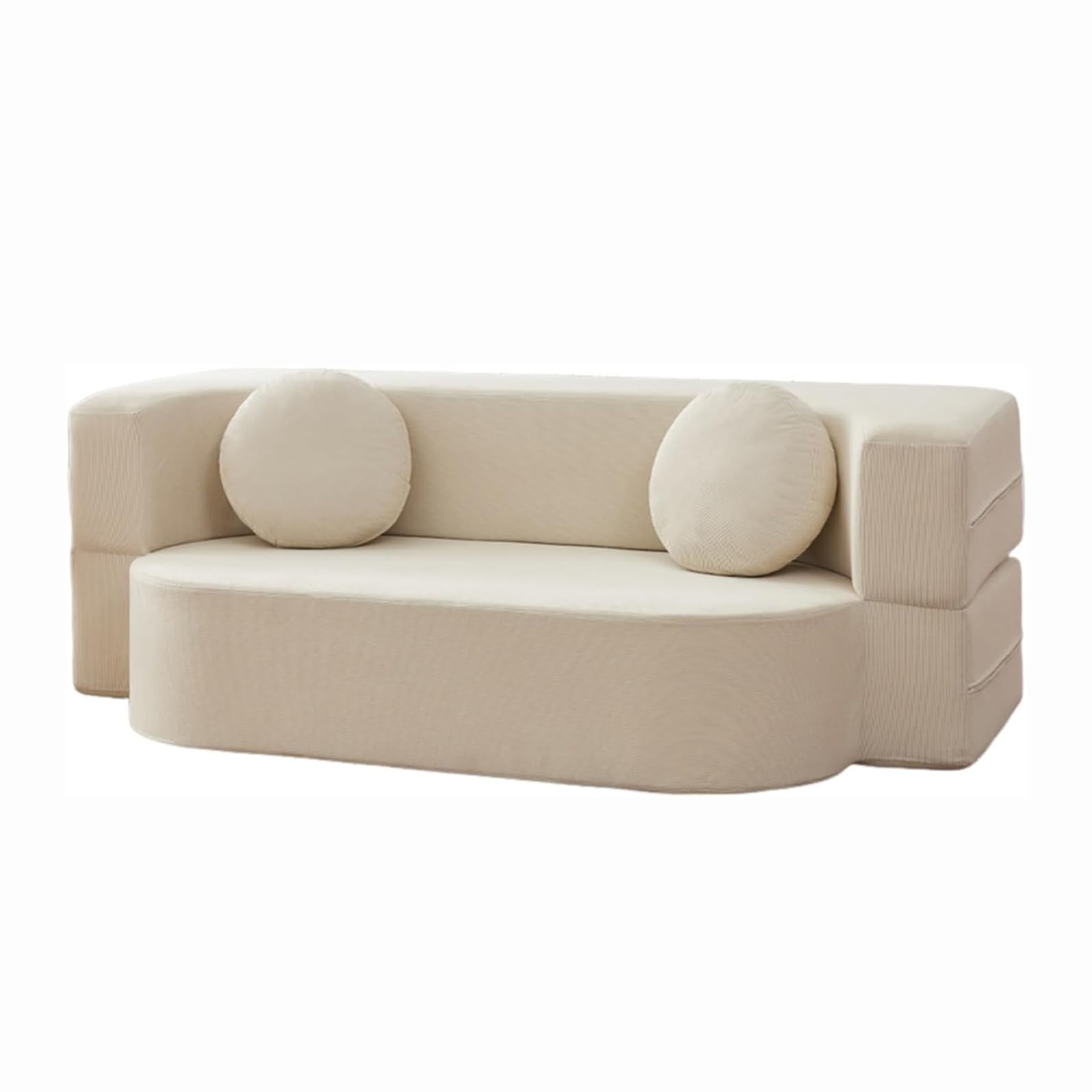 Kompressionssofa umbaubares Schlafsofa Zweisitzer Cord-Matratze ausklappbar Bequeme Lounge fürs Wohnzimmer funktionaler Memory-Schaum mit Armlehnen Couch für kleine Räume(100cm/39 in,Cream)